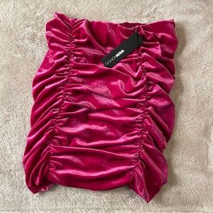 Pink velvet material Fashion Nova mini skirt scrunched style